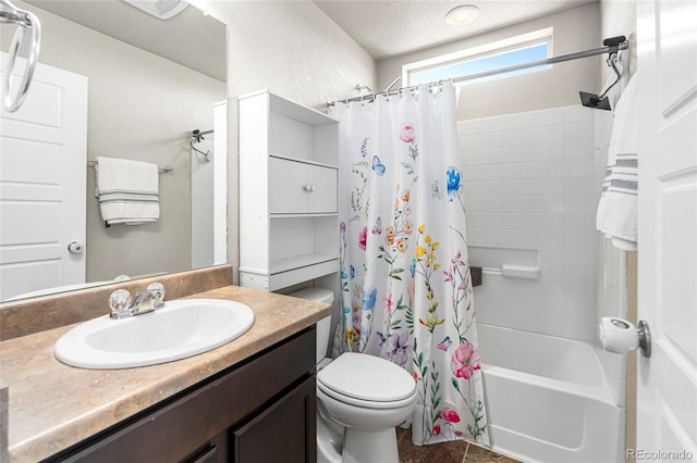18651 E 53rd Ave, Denver, CO 80249 - bathroom featuring vanity, toilet, shower / tub combo, and a textured ceiling