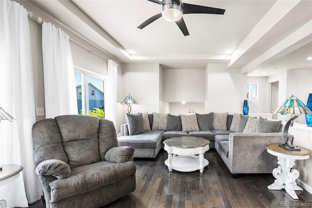 18651 E 53rd Ave, Denver, CO 80249 - living room featuring ceiling fan, dark wood-style floors, and recessed lighting
