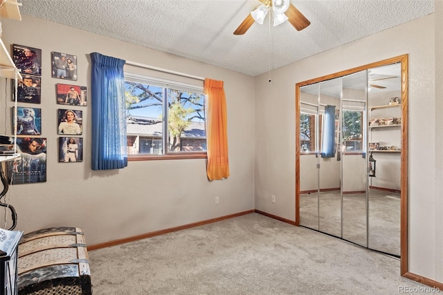 sitting room featuring a healthy amount of sunlight, a textured ceiling, and carpet