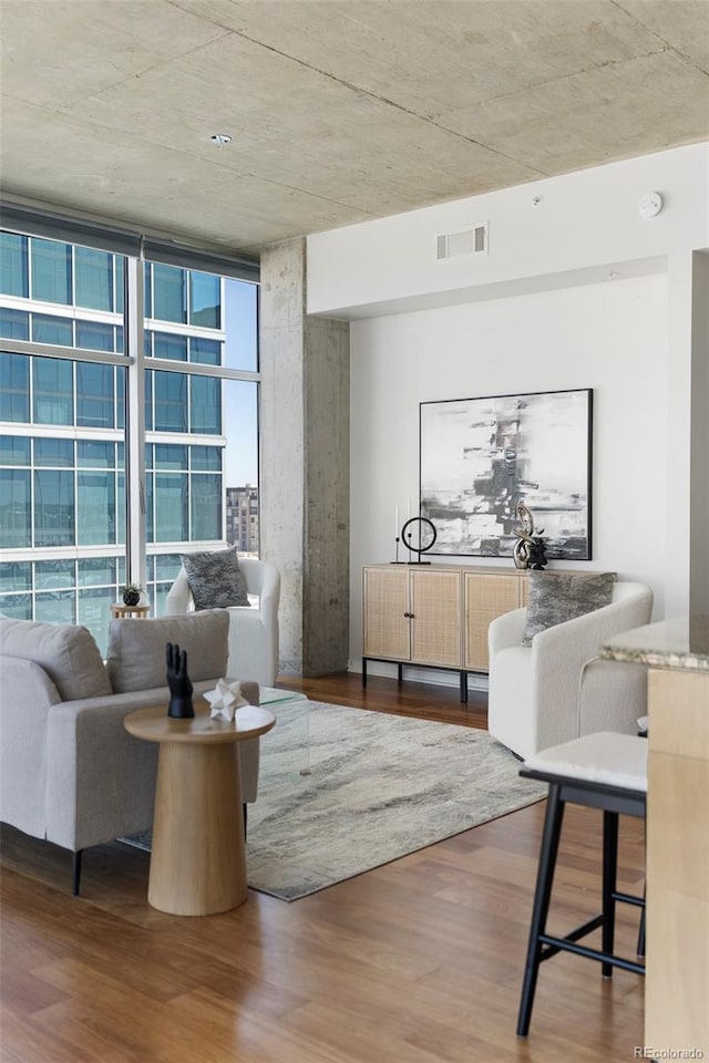 living room with hardwood / wood-style floors