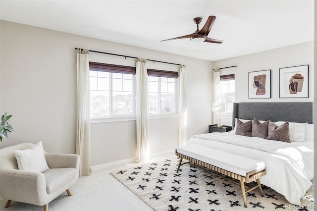 bedroom featuring carpet floors and ceiling fan