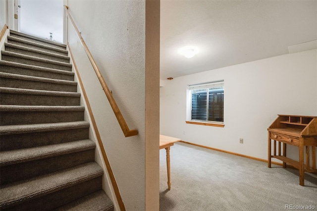 stairway with carpet floors