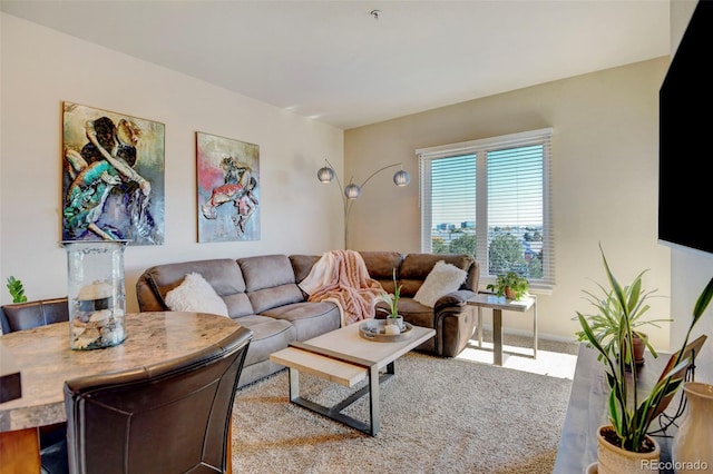 living room with light colored carpet