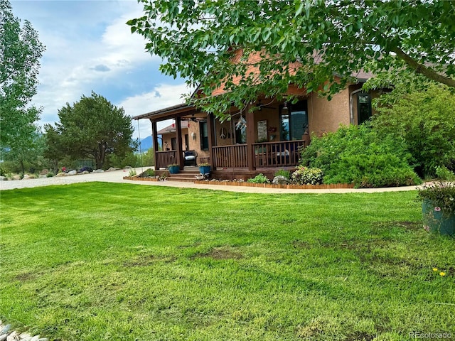 view of yard featuring covered porch