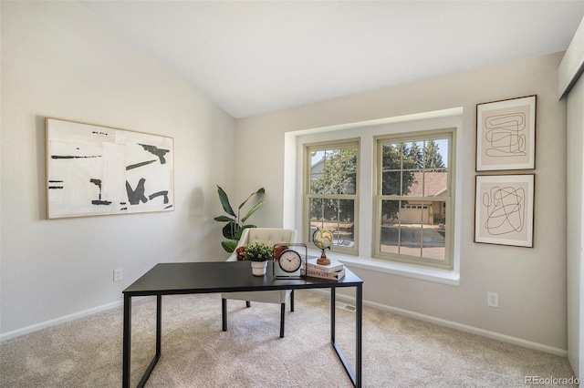 11797 W Aqueduct Dr, Littleton, CO 80127 - home office with carpet floors and vaulted ceiling