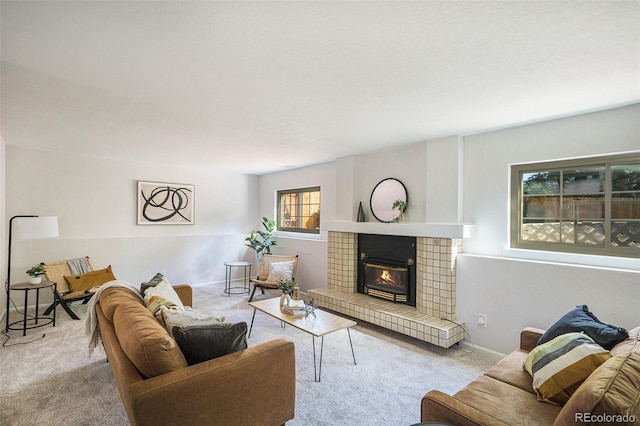 11797 W Aqueduct Dr, Littleton, CO 80127 - living area with carpet floors and a fireplace