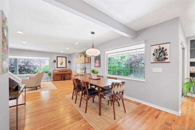 3196 S Newport St, Denver, CO 80224 - dining space featuring light wood-style floors, beam ceiling, and recessed lighting