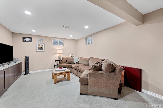 3196 S Newport St, Denver, CO 80224 - living room featuring light carpet and recessed lighting