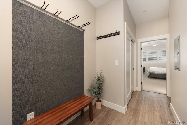 hallway with hardwood / wood-style flooring