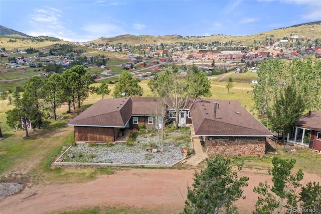 drone / aerial view with a mountain view