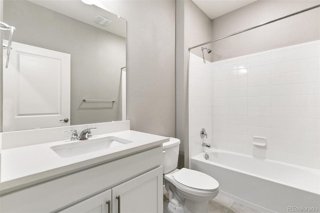 14259 Beebalm Ave, Parker, CO 80134 - bathroom with toilet, vanity, tub / shower combination, and tile patterned floors