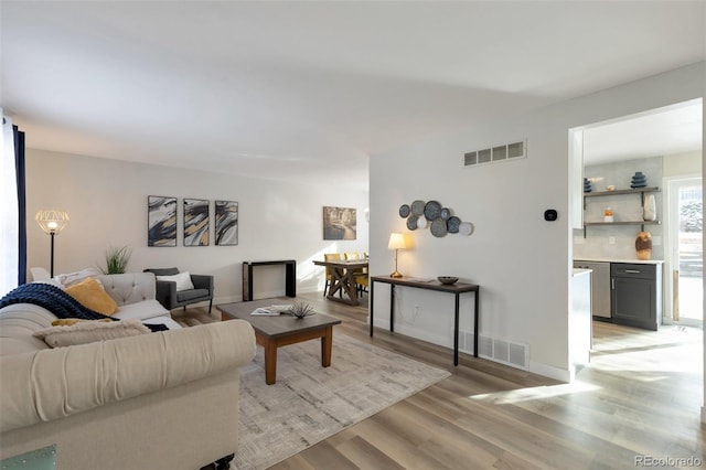 living room with light hardwood / wood-style flooring