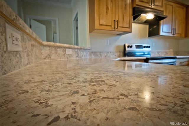 kitchen featuring electric range and tasteful backsplash