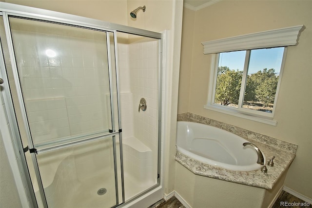 bathroom with separate shower and tub