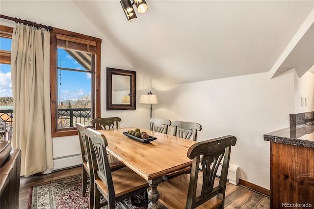 505 S Main St Unit 2207, Breckenridge, CO 80424 - dining room featuring lofted ceiling and dark wood-style floors