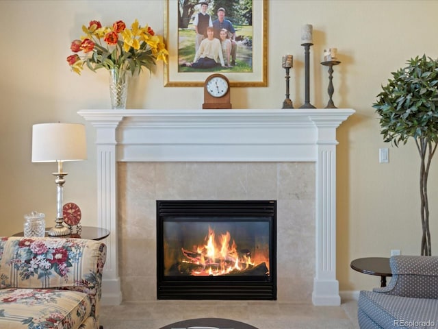 5700 S Benton Cir, Littleton, CO 80123 - detailed view of a tiled fireplace and carpet floors
