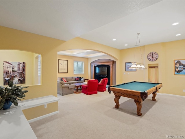 5700 S Benton Cir, Littleton, CO 80123 - game room with arched walkways, carpet, billiards, recessed lighting, and baseboards