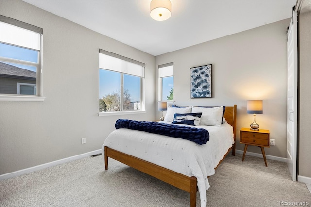bedroom with carpet floors, baseboards, and multiple windows