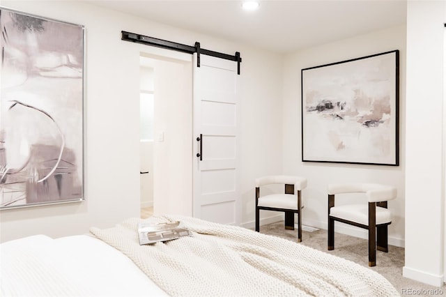 1361 W Custer Pl, Denver, CO 80223 - bedroom with a barn door, carpet, and recessed lighting