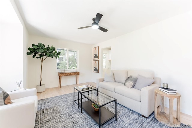 1361 W Custer Pl, Denver, CO 80223 - living room with ceiling fan and wood finished floors