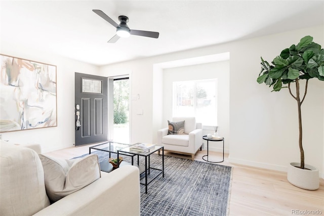 1361 W Custer Pl, Denver, CO 80223 - living room featuring wood finished floors and ceiling fan