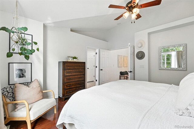 1325 W 112th Ave Unit B, Westminster, CO 80234 - bedroom with dark wood-style floors, a ceiling fan, and vaulted ceiling