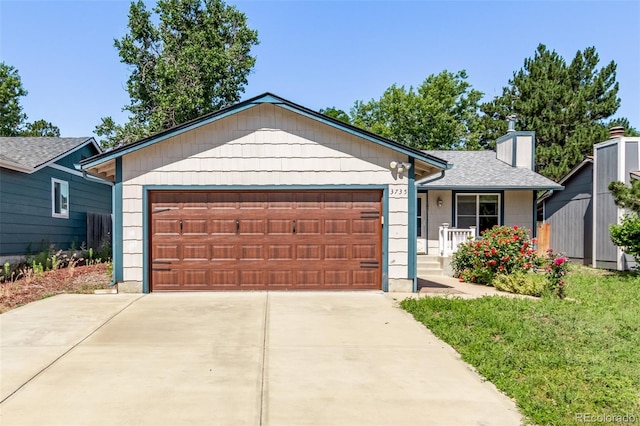 3735 S Lewiston St, Aurora, CO 80013 - single story home featuring a chimney, an attached garage, and a porch