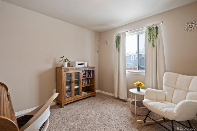 living area with carpet flooring