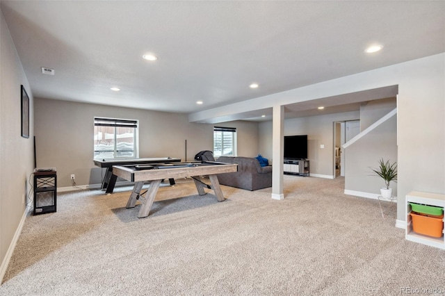 playroom featuring light colored carpet