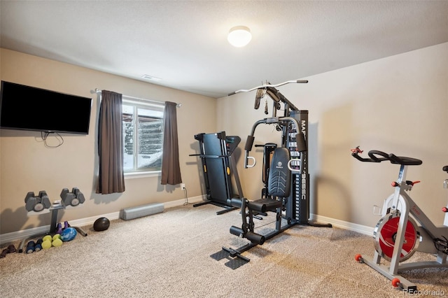 exercise room with carpet