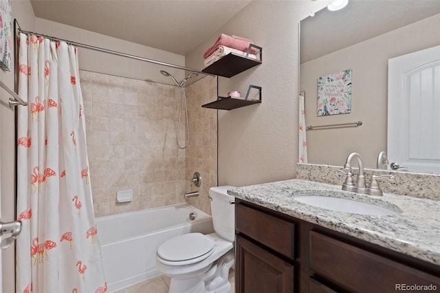 full bathroom featuring toilet, vanity, and shower / bath combo with shower curtain