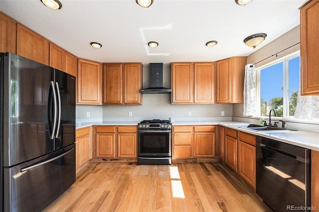 6833 E 115th Ave, Thornton, CO 80233 - kitchen featuring stainless steel appliances, wall chimney range hood, light wood finished floors, light countertops, and recessed lighting