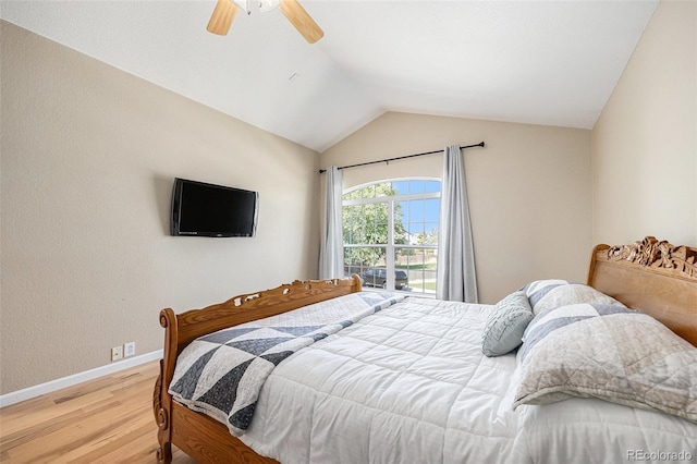 6833 E 115th Ave, Thornton, CO 80233 - bedroom with wood finished floors, lofted ceiling, and a ceiling fan