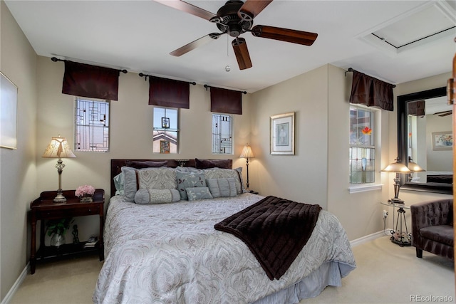 9546 Firenze Way, Highlands Ranch, CO 80126 - carpeted bedroom with baseboards, attic access, and a ceiling fan