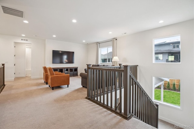 14423 Shasta Daisy Ln, Parker, CO 80134 - hall featuring an upstairs landing, light carpet, and recessed lighting