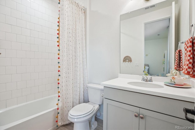 14423 Shasta Daisy Ln, Parker, CO 80134 - full bathroom with vanity, shower / bathtub combination with curtain, and wood finished floors