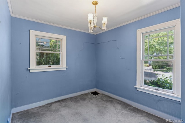 712 Locust St, Denver, CO 80220 - carpeted empty room featuring a chandelier and crown molding