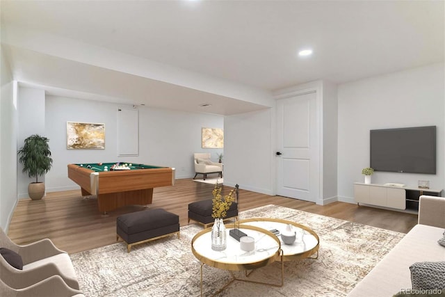 rec room featuring hardwood / wood-style flooring and billiards