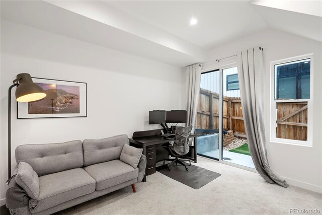 1242 Yates St Unit U2, Denver, CO 80204 - office featuring carpet flooring and vaulted ceiling