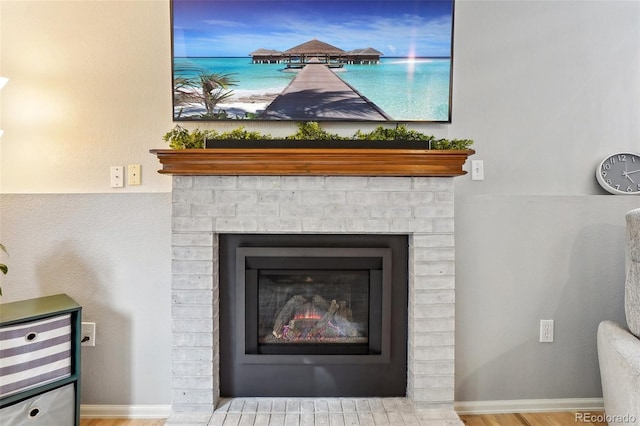 detailed view of a brick fireplace