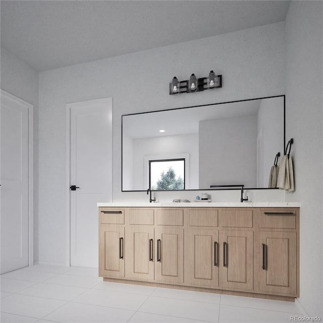 full bathroom featuring double vanity and tile patterned flooring
