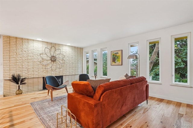 living area featuring wood finished floors and baseboards