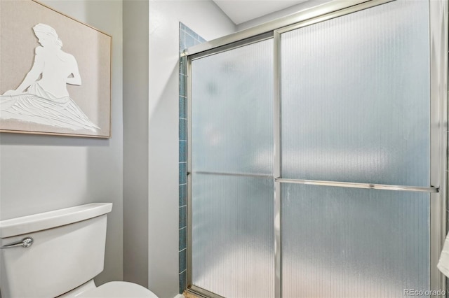 full bathroom with a shower stall and toilet