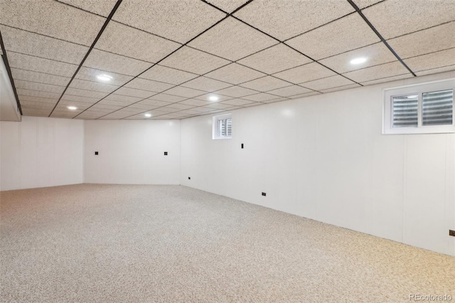 basement with carpet floors and recessed lighting