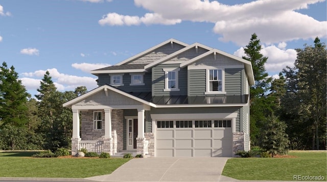 craftsman-style house featuring a front lawn and a garage