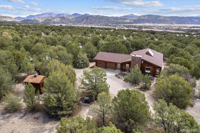 birds eye view of property with a mountain view