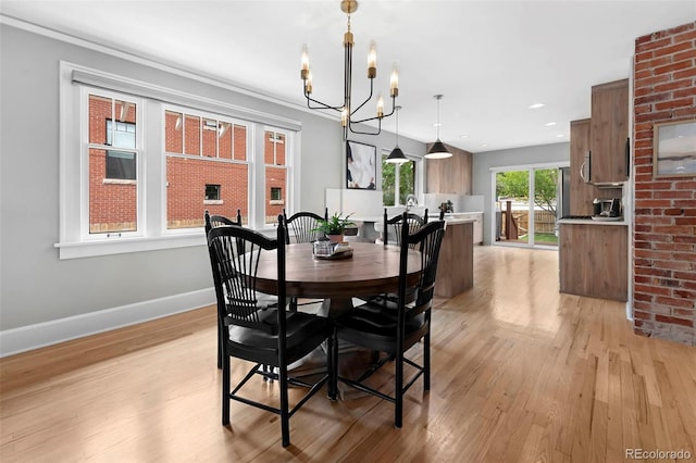 3341 Newton St, Denver, CO 80211 - dining room featuring a chandelier, light wood-style floors, baseboards, and recessed lighting