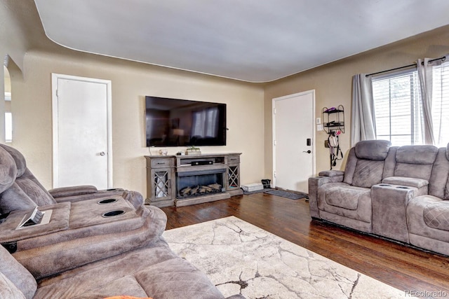 living room featuring dark hardwood / wood-style floors