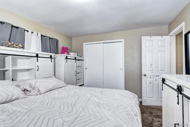 carpeted bedroom with a closet