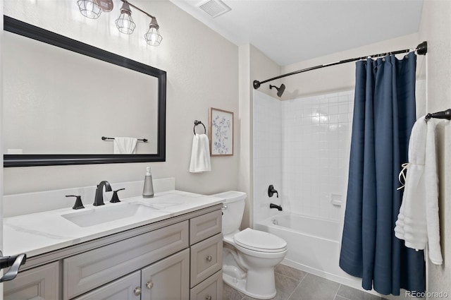 24738 E Layton Pl, Aurora, CO 80016 - full bathroom featuring toilet, shower / tub combo with curtain, vanity, and tile patterned floors